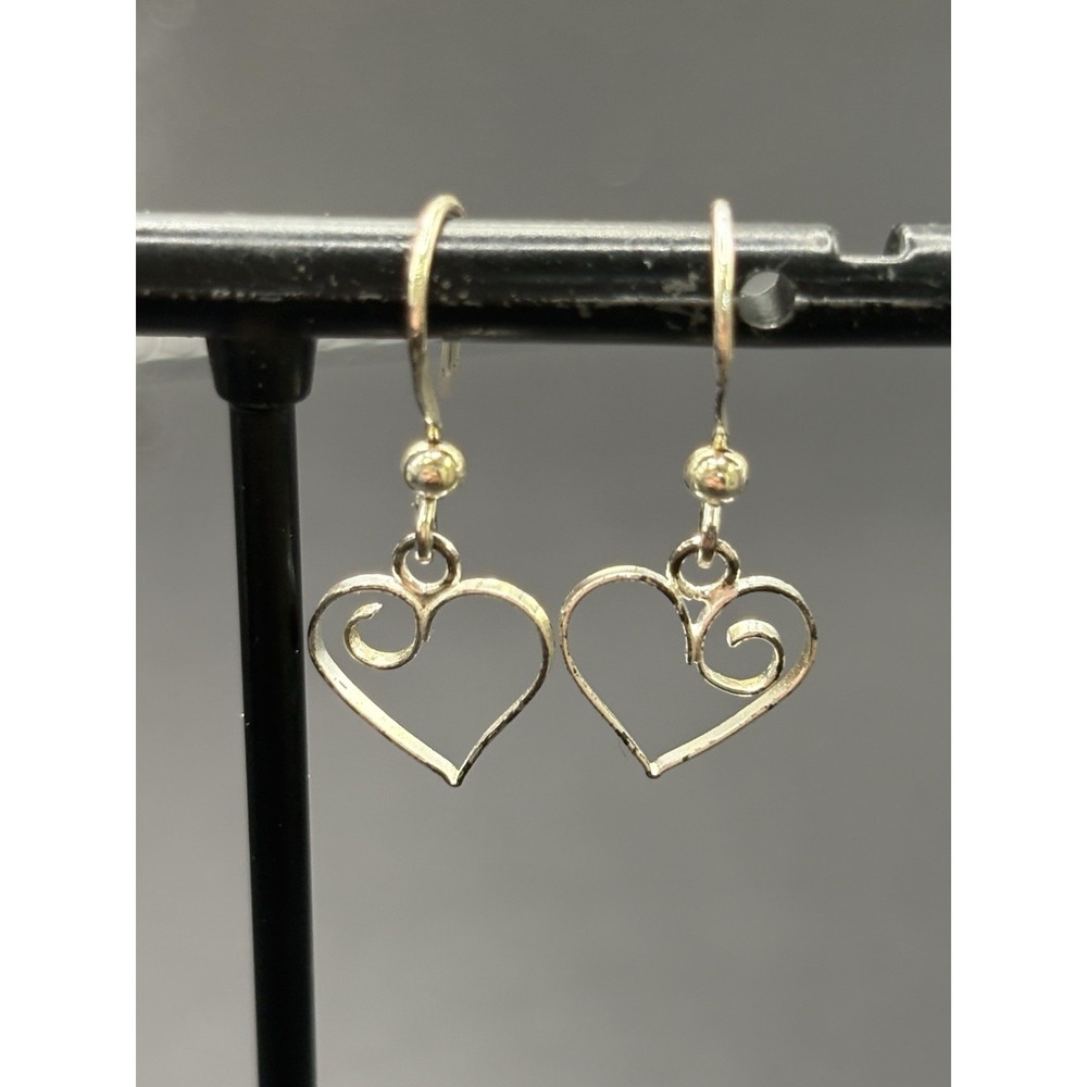 Vintage Sterling Silver Dainty Heart Dangle Earrings 925 G31
